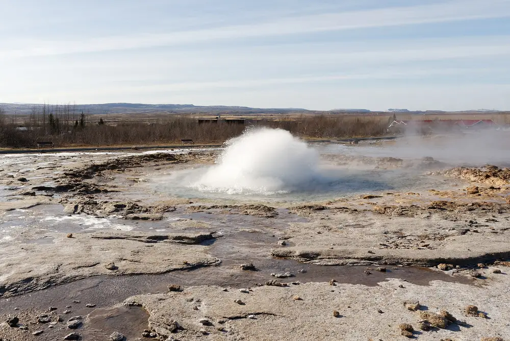 Steam rising from hot springs