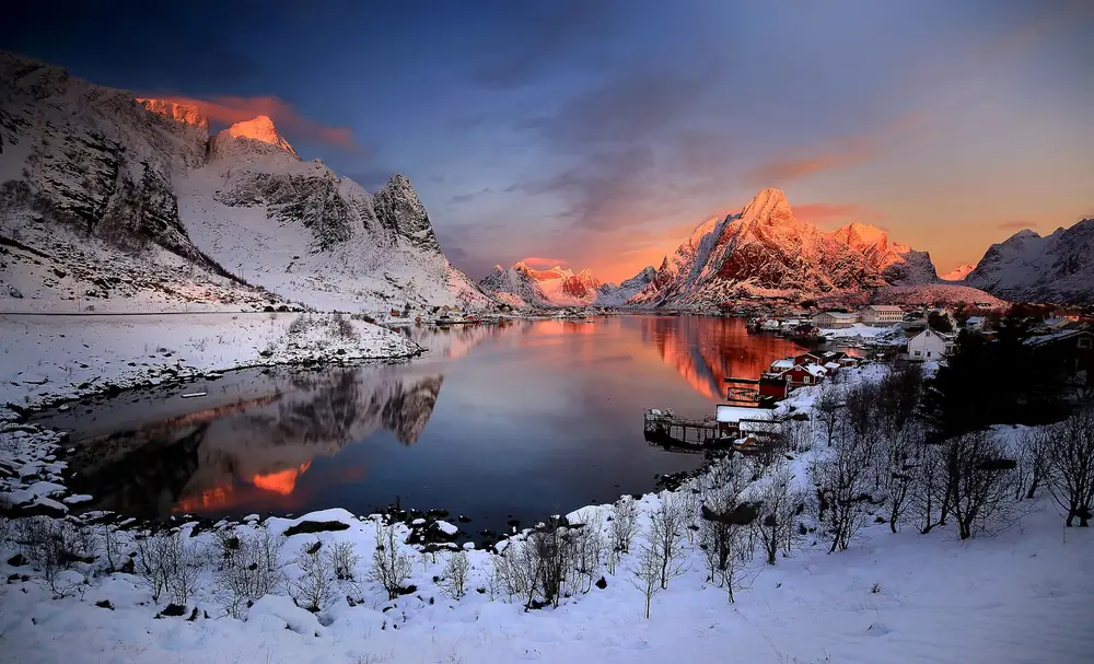 Fjord village at sunrise